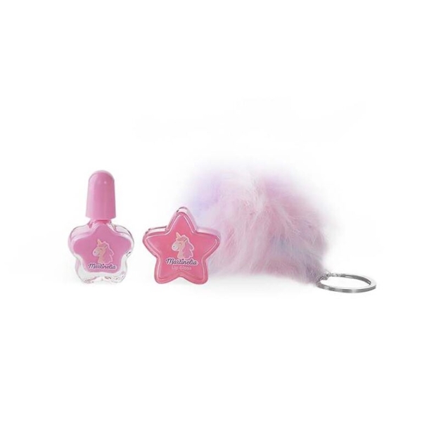 MARTINELIA Little Unicorn Key Chain Set – Lip Balm 4.5gr, Nail Polish 3ml & Γούνινο Μπρελόκ Ηλικίες 3+
